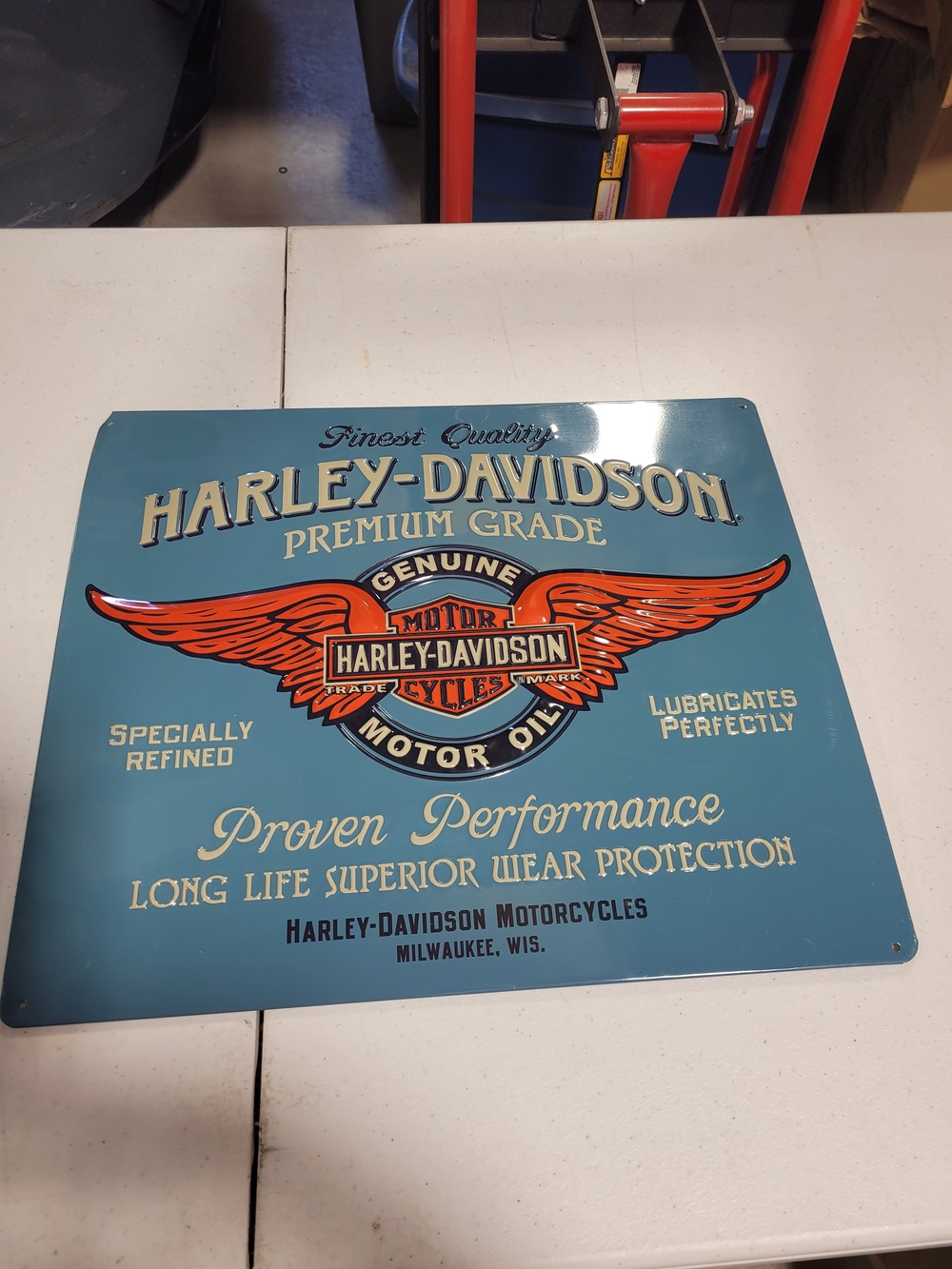 Harley-Davidson Premium Grade Motor Oil Metal Sign - Teal & Orange